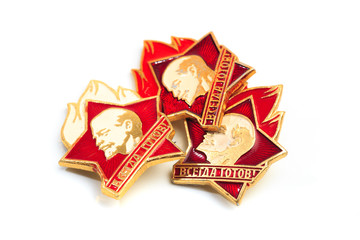 Moscow, Russia - Feb 06, 2020.: Soviet metallic badge Isolated on the white background  - Image