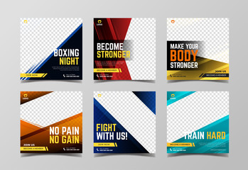 Sport social media post template for boxing club and martial art banner