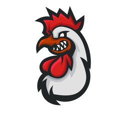Rooster head athletic club vector logo concept isolated on white background. Modern sport team mascot badge design. E-sports team logo template with Chicken vector illustration