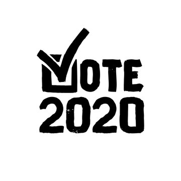 Check mark Vote 2020. US American presidential election 2020. Hand drawn lettering isolated.Vote word with check mark symbol.