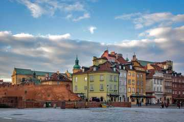 Obraz premium Castle square in Warsaw old town. Colorful houses