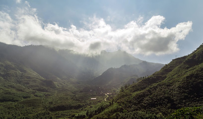 Misty morning view in the Alps view of the mountains