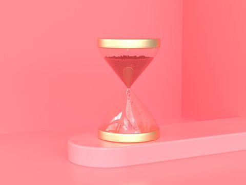 Gold Glass Hourglass 3d Render Pink Scene