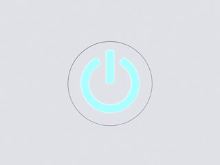 white scene abstract power icon button blue light 3d rendering