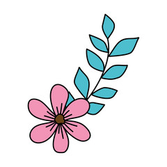 cute flower with branch and leafs vector illustration design