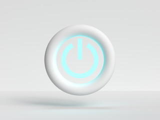 white scene abstract power icon button blue light 3d rendering