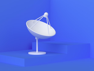 Fototapeta na wymiar white antenna dish blue background 3d rendering