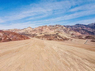 Aerial view of the Death Valley desert in California USA. Artist palette