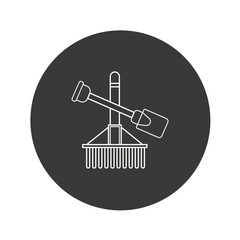 Rake and shovel line icon