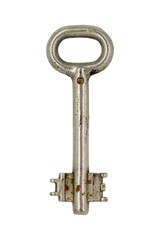 Old vintage metal key isolated on white background