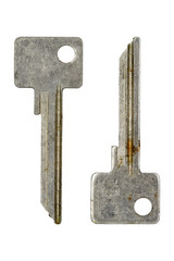 Old key in scratches on white background with clipping path