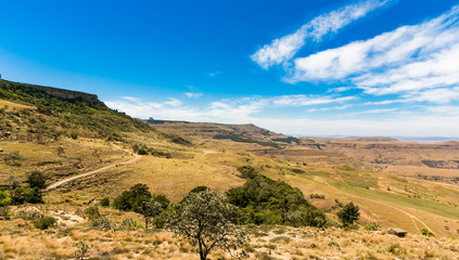 Harrismith, South Africa - October 03, 2015: Jeep 4x4 Vehicles on a Dirt Road in the Drakensberg