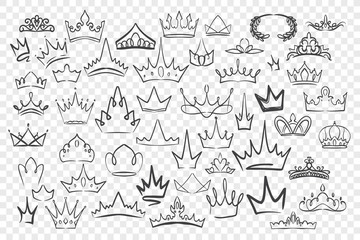 Various hand drawn crowns set