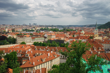 Fototapeta na wymiar Budapest birds eye view with green hills and rain clouds
