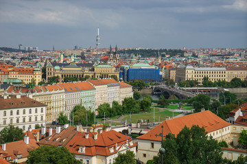 Fototapeta na wymiar Budapest birds eye view with green hills and rain clouds