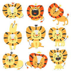 Obraz premium Set of cute lions.