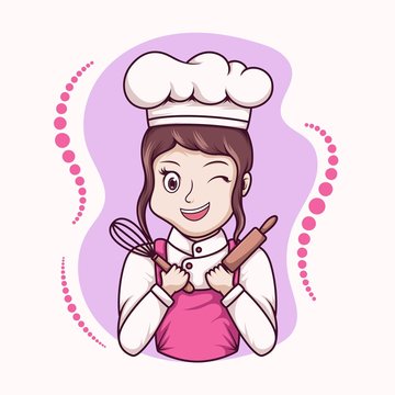 cartoon girl chef