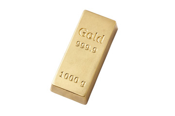 One kilogram pure gold bar isolated on white background