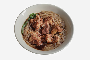 Closed up shot of Pork noodle (Braised pork)