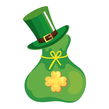 top hat leprechaun with bag money design icon