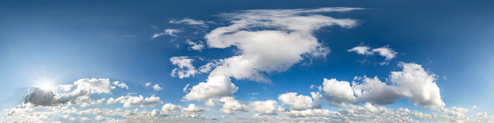 Seamless hdri panorama 360 degrees angle view blue sky with beautiful cumulus clouds with zenith...