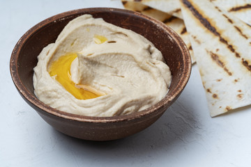 Healthy snack, dip. Hummus