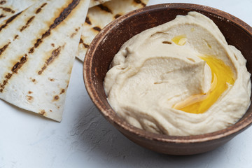 Healthy snack, dip. Hummus