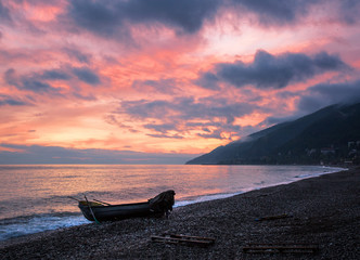 Beautiful sunset on the Black Sea in Abkhazia