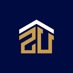 Initial Letters ZU House Logo Design