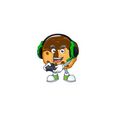 Chocolate chips with cream cartoon picture play a game with headphone and controller