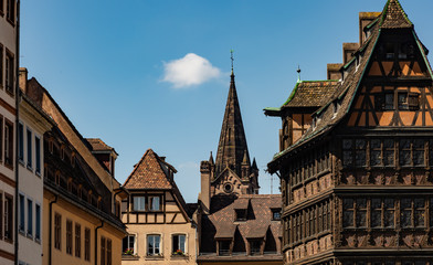 Traditional half-timbered houses street in Strasbourg, Alsace, France