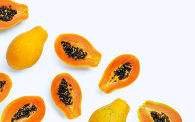 Papaya fruit on white background.