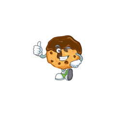 A mascot icon of chocolate chips with cream making Thumbs up gesture