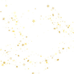 Flying gold star sparkle vector with white background.