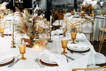 Wedding party in boho style in warm brown