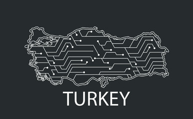 Abstract mash line and point scales on Dark background with map of Turkey. Wire frame 3D mesh polygonal network line, design polygon sphere, dot and structure. 