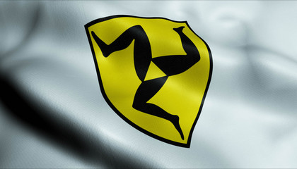 3D Waving Germany City Coat of Arms Flag of Fussen Closeup View