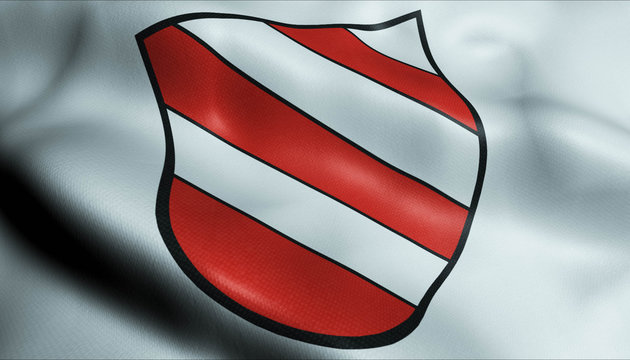 3D Waving Germany City Coat of Arms Flag of Ehingen Closeup View