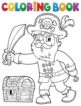 Coloring book pirate holding sabre 1