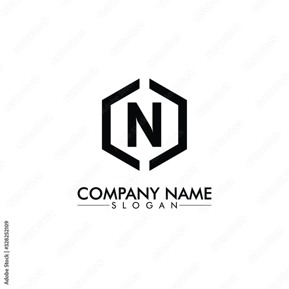 Wall mural hexagon shape with N letter company name logo design vector