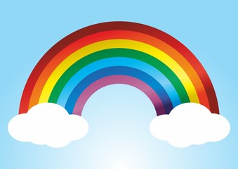 Rainbow, Color Rainbow With Clouds, With Gradient Mesh, Vector Illustration