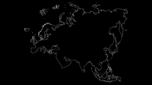 Eurasia continent map outline animation