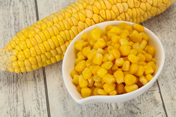 Young corn seeds in the bowl