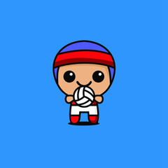 Obraz premium cute kawaii volleyball player character logo icon design vector illustration 