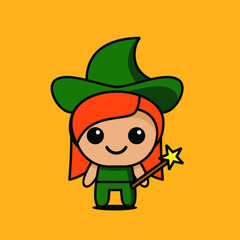 cute kawaii witch character logo icon design