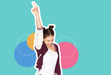 people and party concept - magazine style collage of happy smiling teenage girl dancing and...