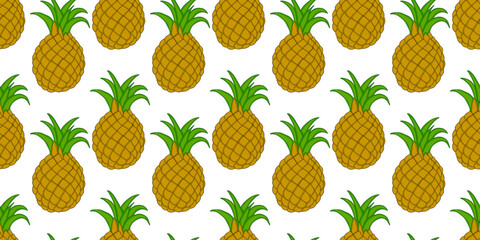 Whole ripe pineapple isolated on white background. Colored vector seamless pattern. Cartoon style. Design for fashion prints.