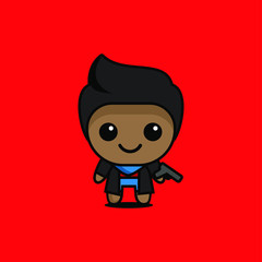 cute kawaii cowboy character logo icon design vector illustration