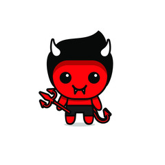 cute kawaii red devil character logo icon design vector illustration