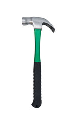 Closeup a new hammer isolated on white background. Single hammer with black rubber grip